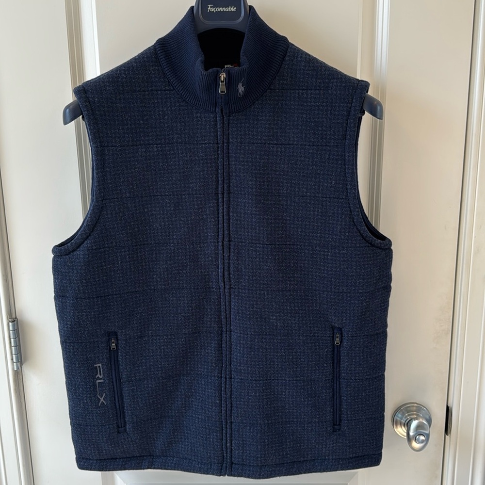 RLX Ralph Lauren Men's French Navy Wool Full Zip Vest Large